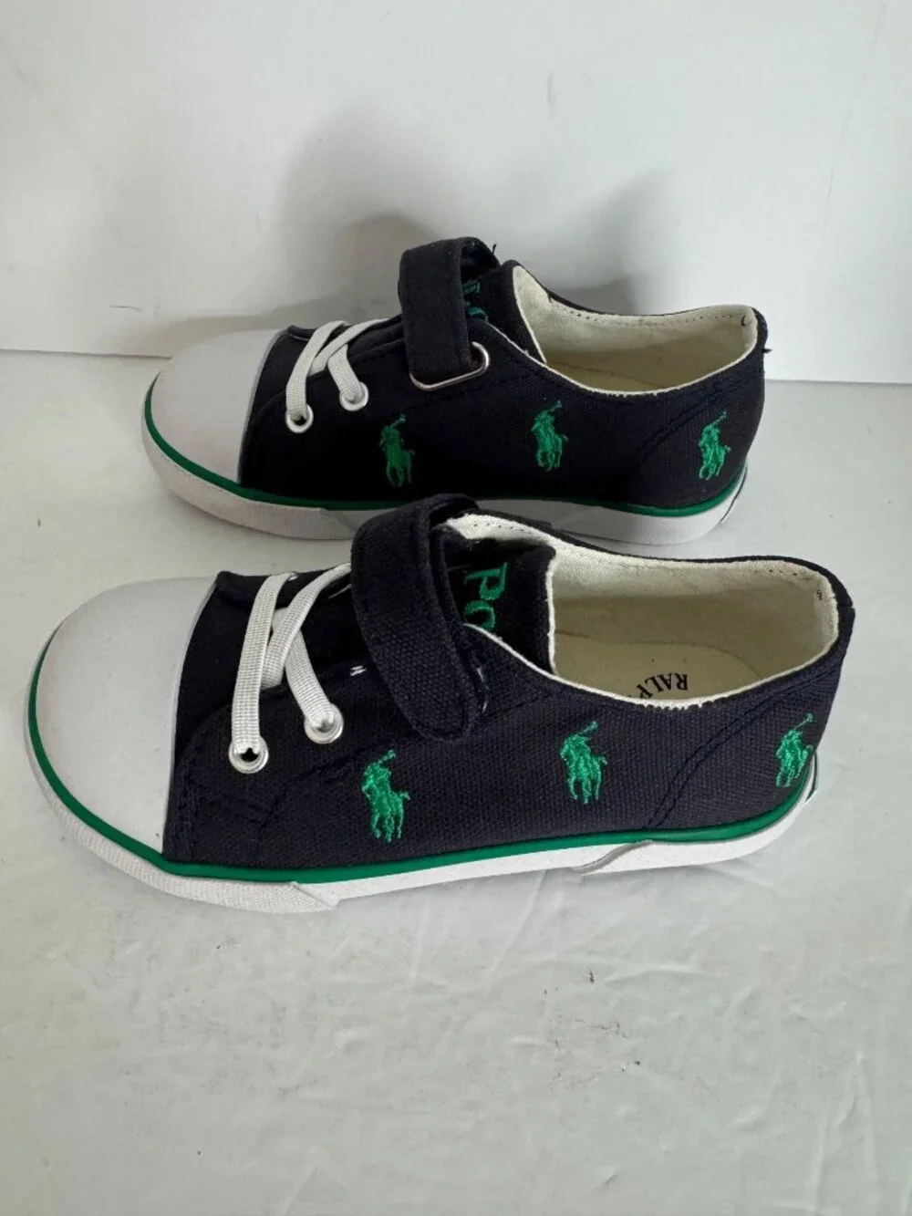 Polo Ralph Lauren Bal Harbour Cap Toe Repeat Toddler Sneaker Size 9 Navy Green - Picture 3 of 6